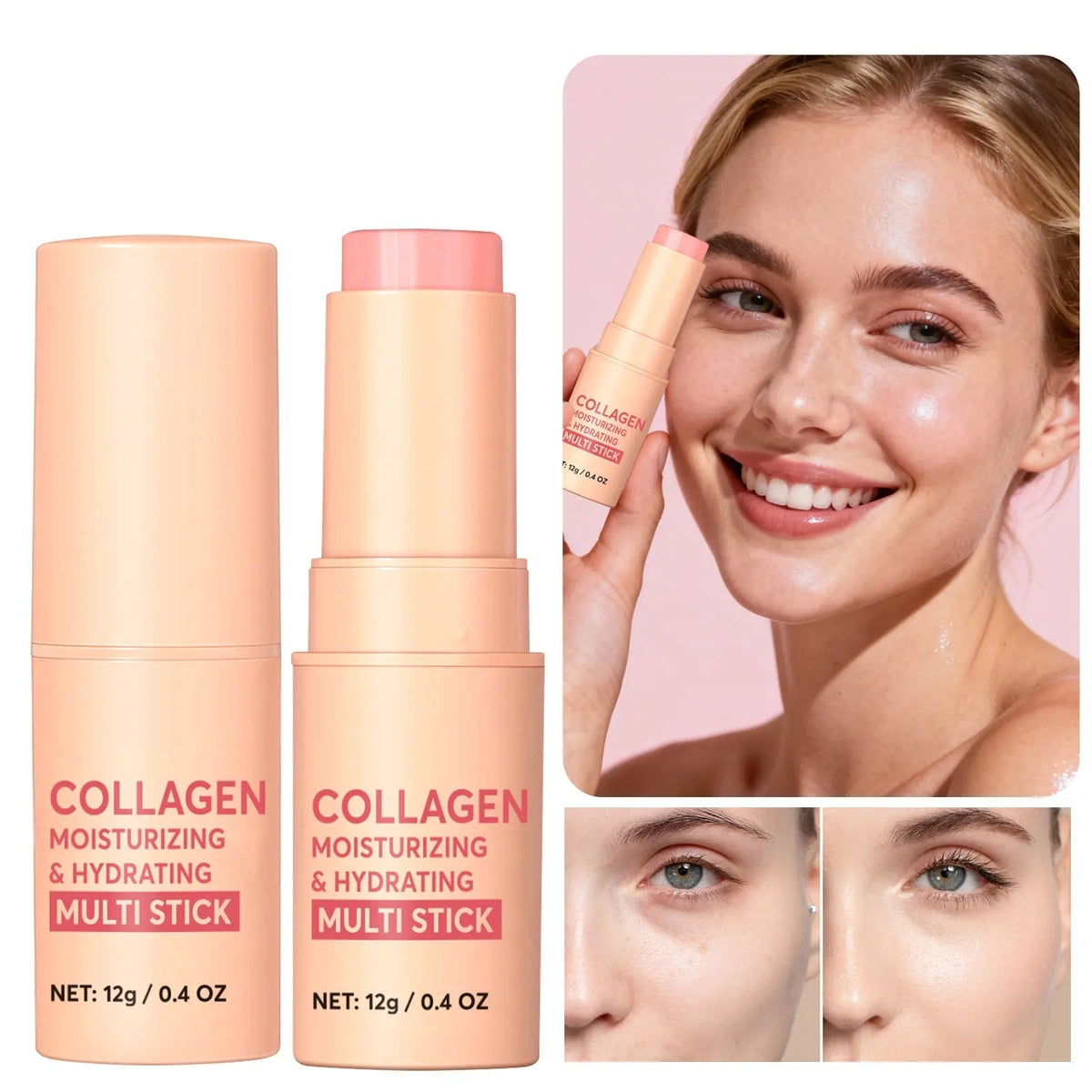 Collagen-Infused 2-in-1 Lip & Cheek Glow Stick, Long-Lasting Moisturizing & Hydrating