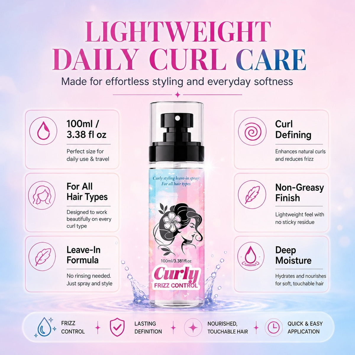 ⏳🔥Last Day🔥⏰Peach-Scented Curly & Setting Spray - Lightweight, Bouncy Hair & Long-Lasting Hold