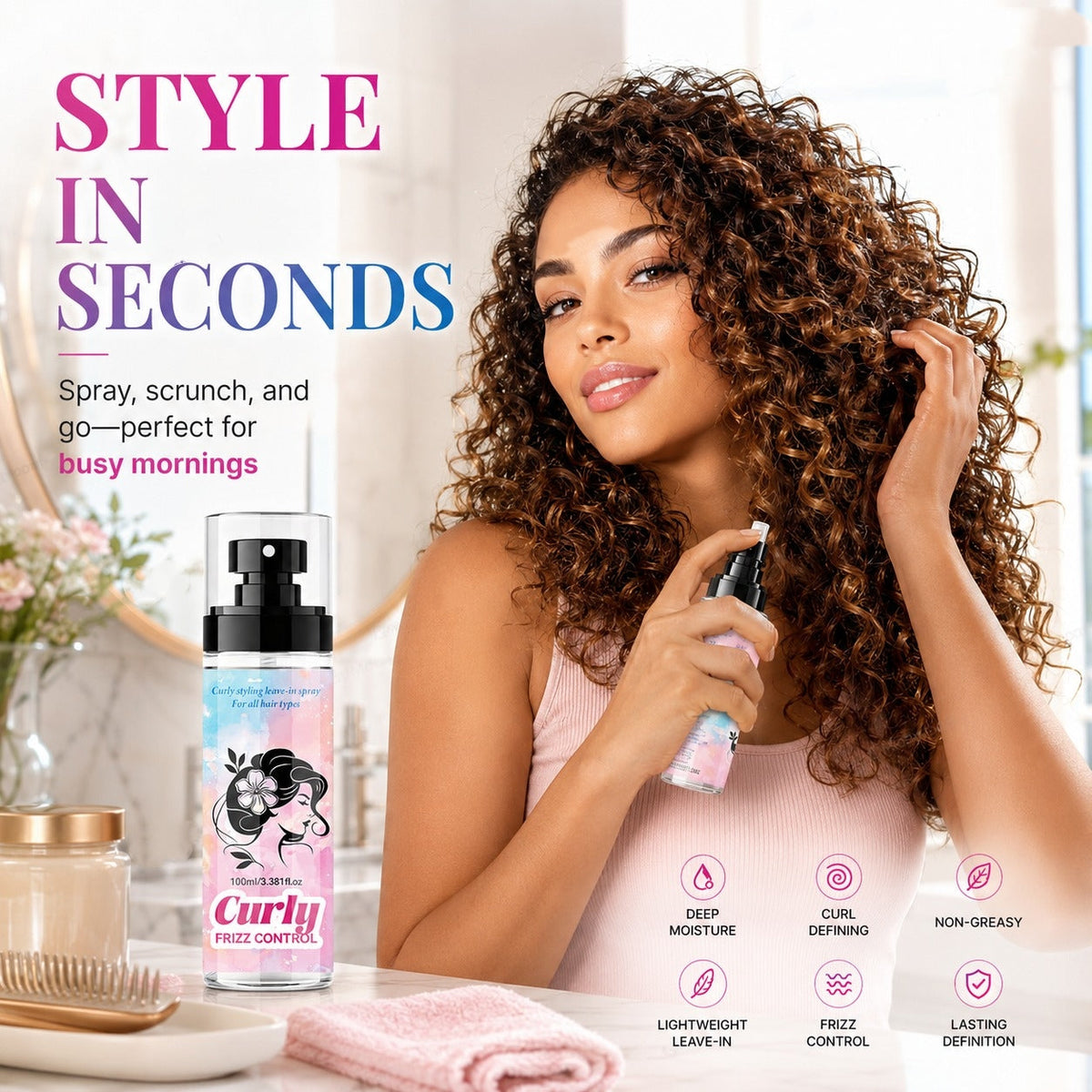 Peach-Scented Curly & Setting Spray - Lightweight, Bouncy Hair & Long-Lasting Hold