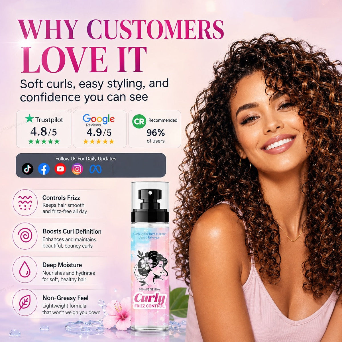Peach-Scented Curly & Setting Spray - Lightweight, Bouncy Hair & Long-Lasting Hold