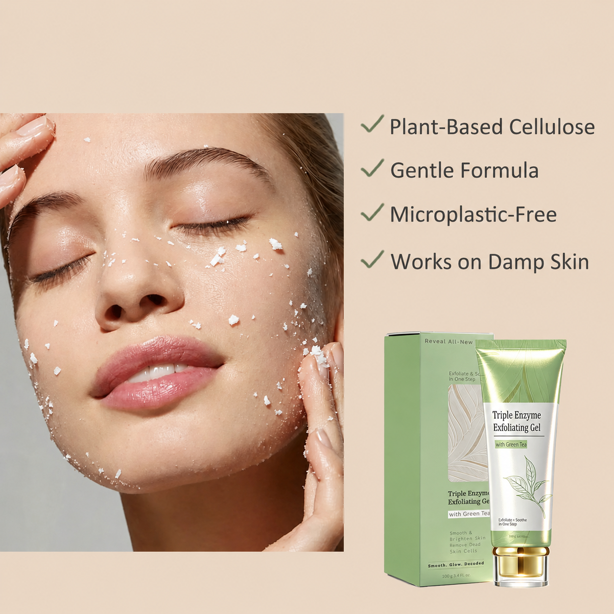 Woman gently exfoliating her face